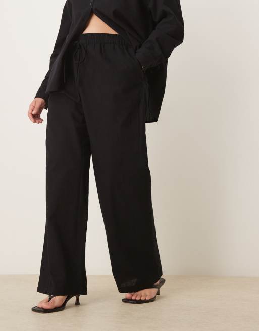 ASOS DESIGN Curve - Broek van linnenmix met elastische taille in zwart, deel van co-ord set, 2 van 5