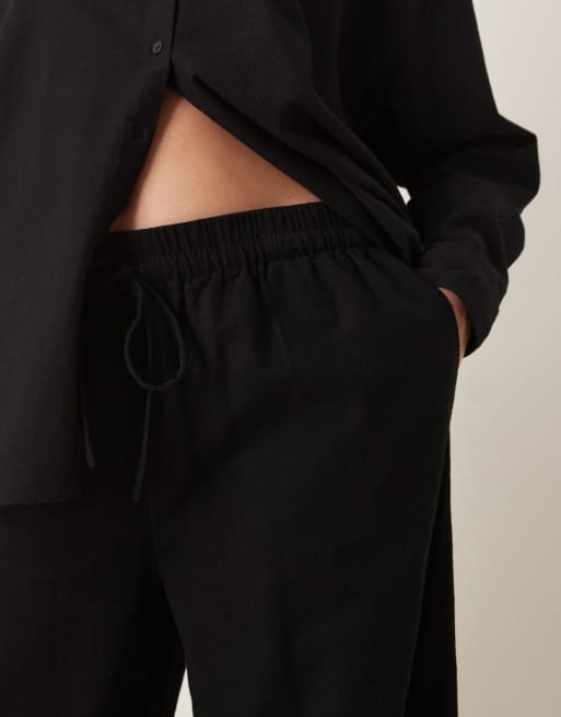ASOS DESIGN Curve - Broek van linnenmix met elastische taille in zwart, deel van co-ord set, 3 van 5