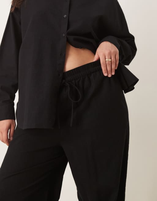 ASOS DESIGN Curve - Broek van linnenmix met elastische taille in zwart, deel van co-ord set, 4 van 5
