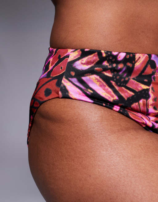 ASOS DESIGN Curve Brooke high leg high waist bikini bottoms in butterfly print, 4 of 4