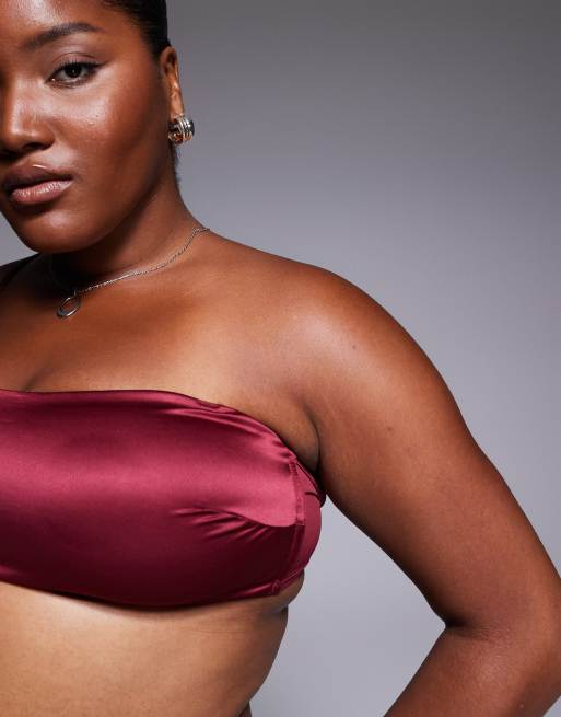 ASOS DESIGN Curve - Brooke - Minimalistische bandeau-bh van satijn en mesh in bordeauxrood, 4 van 4