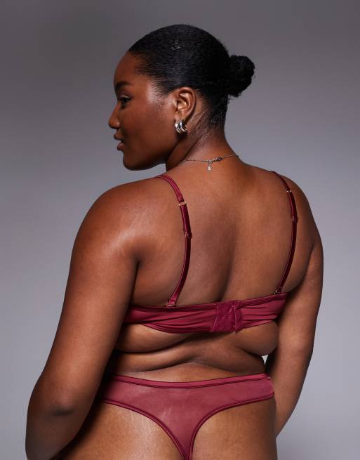 ASOS DESIGN Curve - Brooke - Reggiseno a fascia in raso e rete bordeaux, 3 di 4