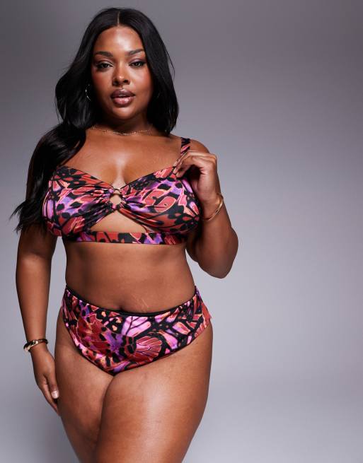 ASOS DESIGN Curve Brooke ring bikini crop top in butterfly print, 4 of 4