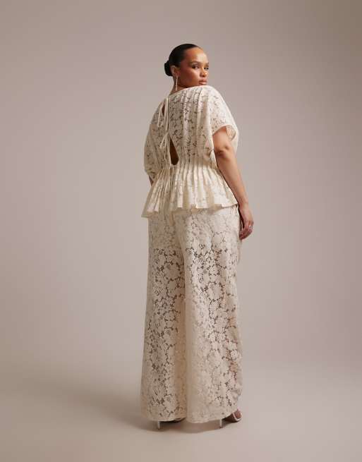 ASOS DESIGN Curve - Bruidskleding - Kanten broek in ivoorwit, deel van co-ord set, 4 van 5