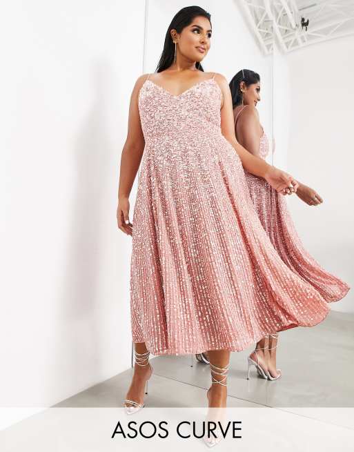ASOS DESIGN Curve - Bruidsmeisjes - Midi jurk met camibandjes en versiering in oudroze