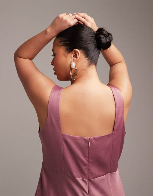 ASOS DESIGN Curve - Bruidsmeisjes - Satijnen maxi-jurk met vierkante hals in orchidee , 4 van 5