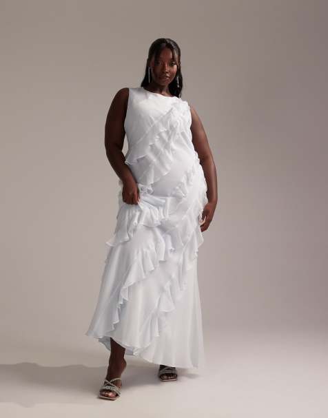 ASOS DESIGN Curve - Bruidsmeisjes - Schuingesneden maxi-jurk met racerhals en ruches in lichtblauw - view 1