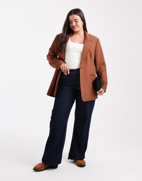 ASOS DESIGN Curve - Brun, afslappet og skræddersyet blazer - view 1
