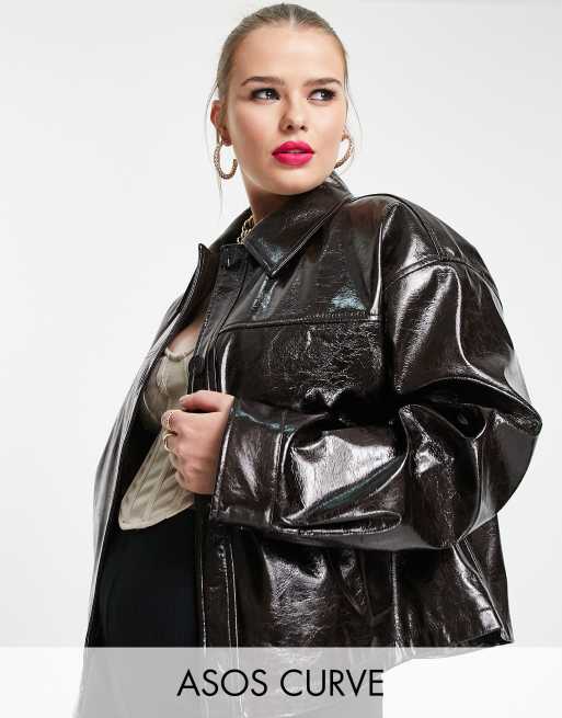 ASOS DESIGN Curve - Brun chuck on-jakke i krakeleret imiteret læder