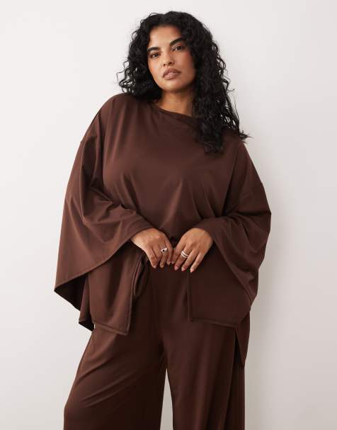 ASOS DESIGN Curve - Brun kappetop - Del af sæt - view 1