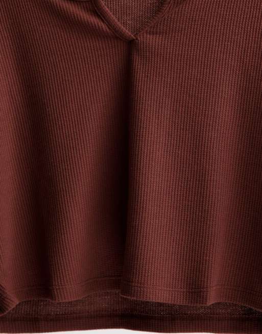 ASOS DESIGN Curve – Brun, långärmad topp med våfflad struktur och notch-krage , 4 av 4