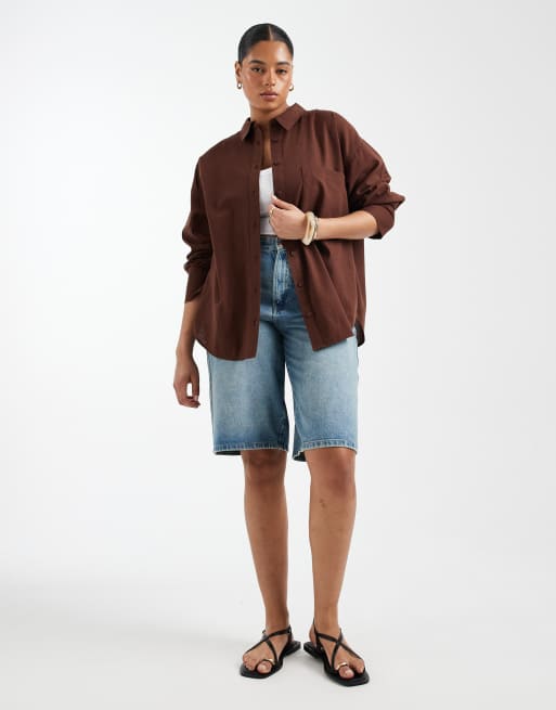 ASOS DESIGN Curve – Brun linneskjorta i oversize, 4 av 4