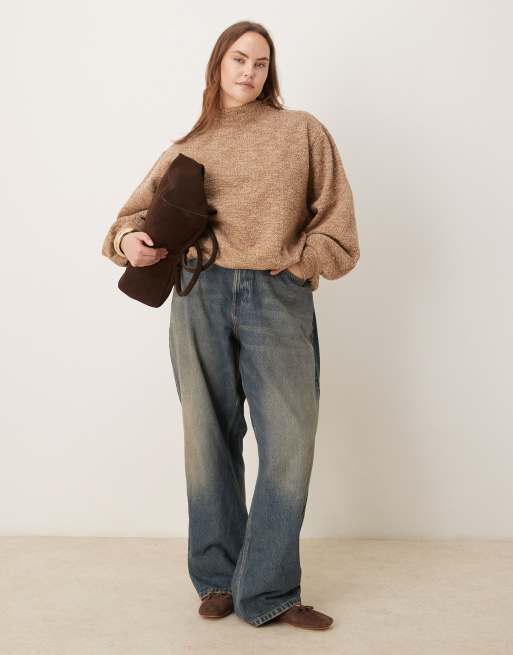 ASOS DESIGN Curve - Brun og meleret sweatshirt med ståkrave - Del af sæt, 2 af 4