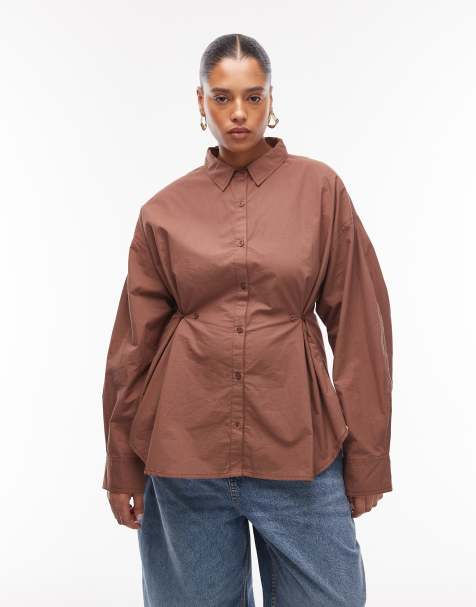 ASOS DESIGN Curve - Brun skjorte med justerbar talje og knapdetalje - view 1