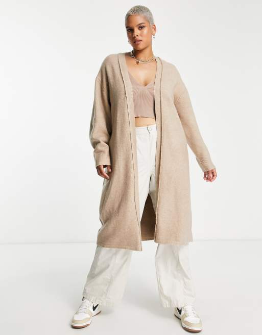 ASOS DESIGN Curve – Brungrå kofta i maxilängd 