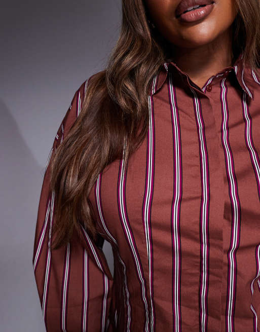 ASOS DESIGN Curve - Brunstribet skjorte med indsyningsdetalje, 2 af 4