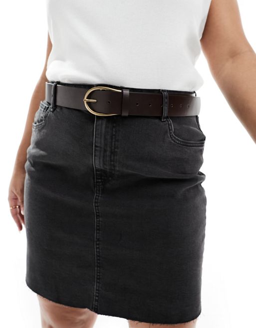 CerbeShops DESIGN Curve - Brunt hofte- og taljebælte til jeans med halvmåneformet spænde
