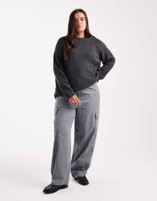 Asos Design Curve Brushed Flannel Utility Pants With Pocket Detailing In Gray