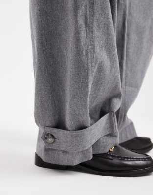 Asos Design Curve Brushed Flannel Utility Pants With Pocket Detailing In Gray