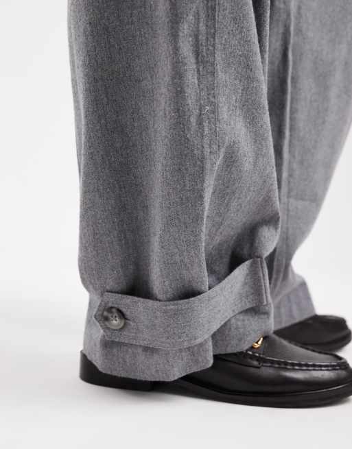 ASOS DESIGN Curve brushed flannel utility pants with pocket detailing in heather gray