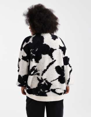 Asos Curve Asos Design Curve Brushed Floral Boyfriend Cardigan In Black