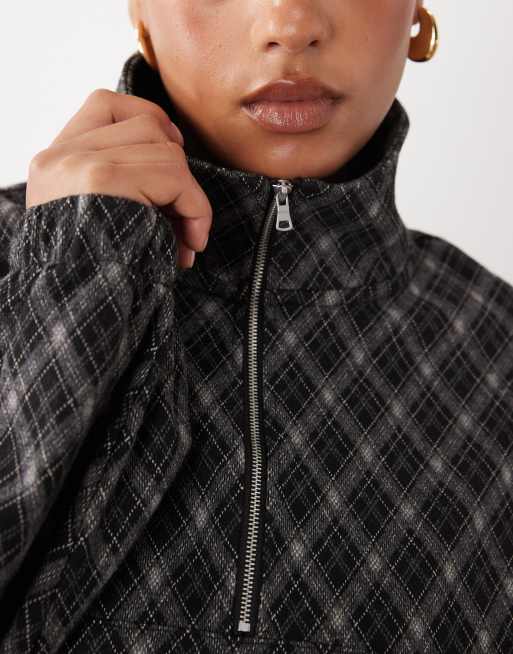 ASOS DESIGN Curve brushed half zip windbreaker jacket in argyle check, 4 of 4