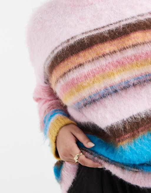 ASOS DESIGN Curve brushed stripe oversized jumper in pink, 2 of 4