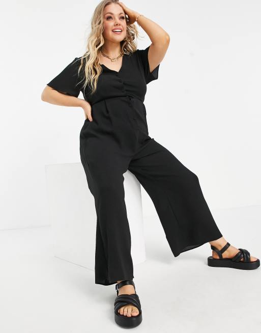 ASOS DESIGN curve bubble crepe short sleeve tea culotte jumpsuit in black ASOS