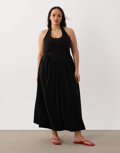 ASOS DESIGN Curve bubble hem midi dress in black
