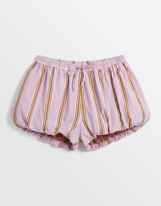 ASOS DESIGN Curve bubble hem shorts in lilac striped print, 5 of 7