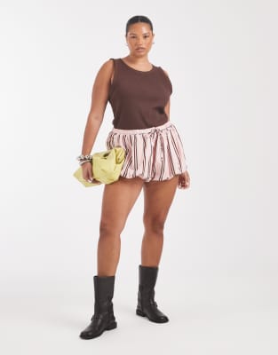 Asos Design Curve Bubble Hem Shorts In Pink