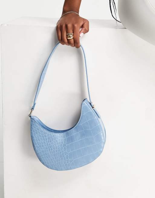 ASOS DESIGN Curve - Buet skuldertaske med lang strop i blåt krokodillemønster, 3 af 4