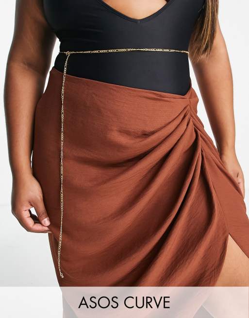 ASOS DESIGN Curve - Buikketting met figaro-schakels verguld met 14k goud in goudkleur