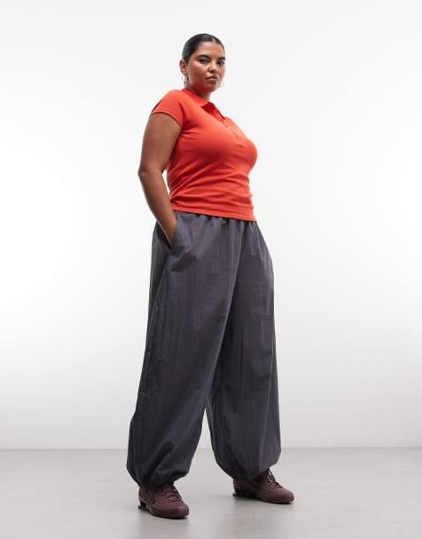 ASOS DESIGN Curve bukser i bomulds- og nylonblanding med elastisk talje i charcoal - view 1