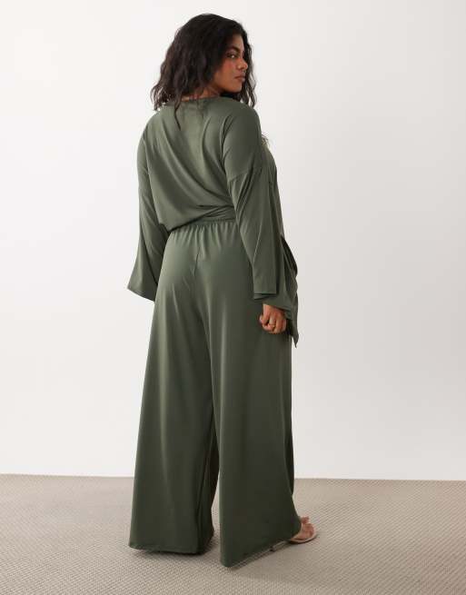 ASOS DESIGN Curve bukser med brede ben i khaki, 5 af 5