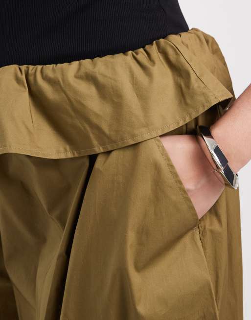 ASOS DESIGN Curve bukser med foldover-taljedetalje i khaki, 3 af 5