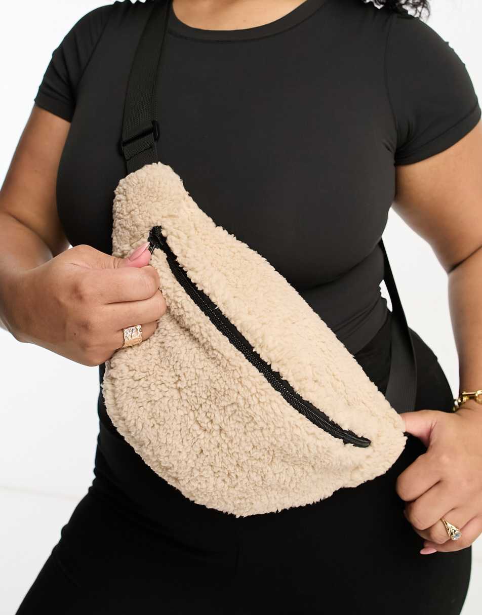 ASOS DESIGN Curve bum bag in borg in neutral