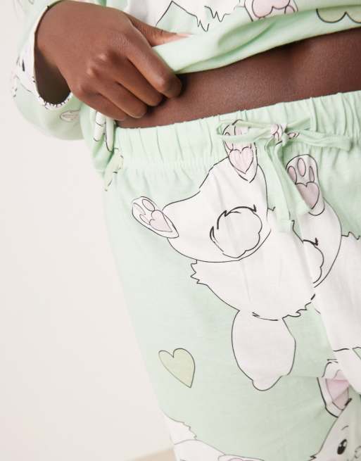 ASOS DESIGN Curve bunny long sleeve top & pants pajama set in gray