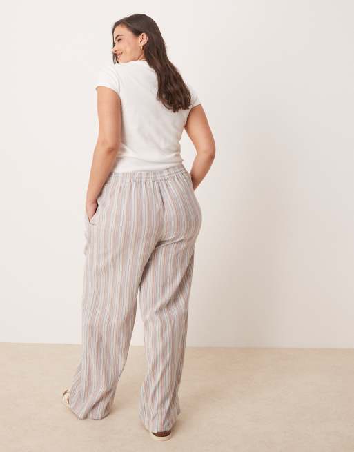 ASOS DESIGN Curve – Bunt gestreifte, strukturierte Schlupfhose in Leinenoptik mit weitem Bein, 5 von 5