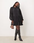 [ASOS Curve] ASOS DESIGN Curve burnout jacquard high neck scalloped godet mini dress in black 22 BLACK