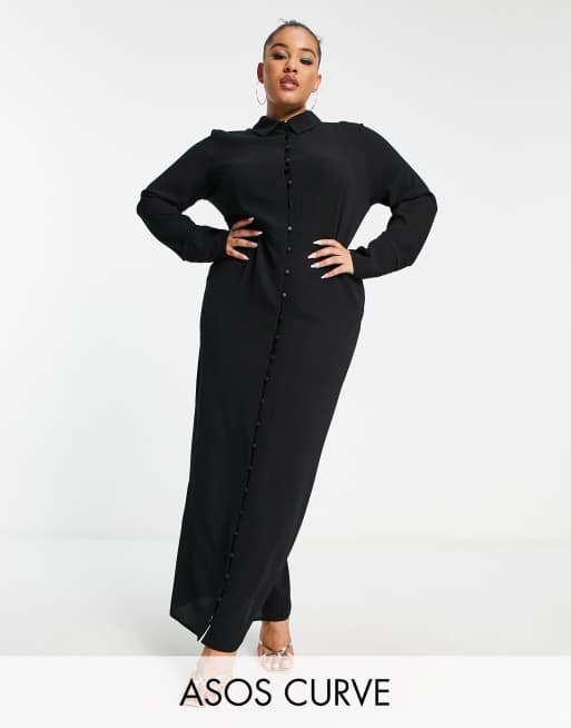 ASOS DESIGN Curve button detail maxi shirt dress in black