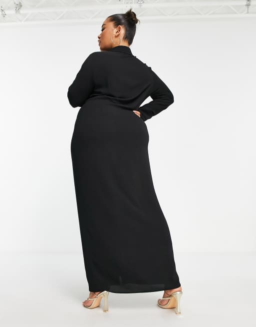 ASOS DESIGN Curve button detail maxi shirt dress in black | ASOS