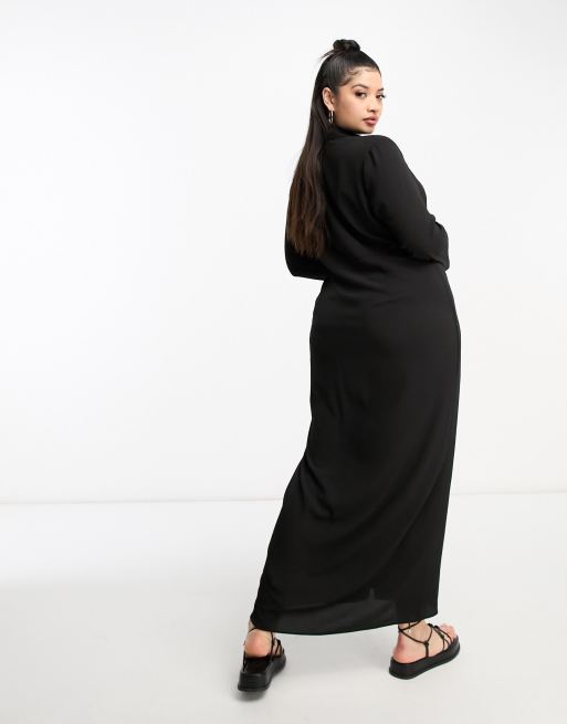 ASOS DESIGN Curve button detail maxi shirt dress in black | ASOS
