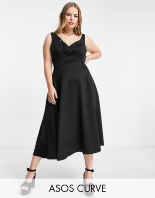 Asos Curve Asos Design Curve Button Detail Midi Prom Dress In Black