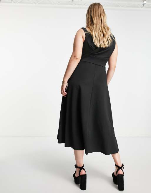ASOS DESIGN Curve button detail midi prom dress in black, 2 of 4