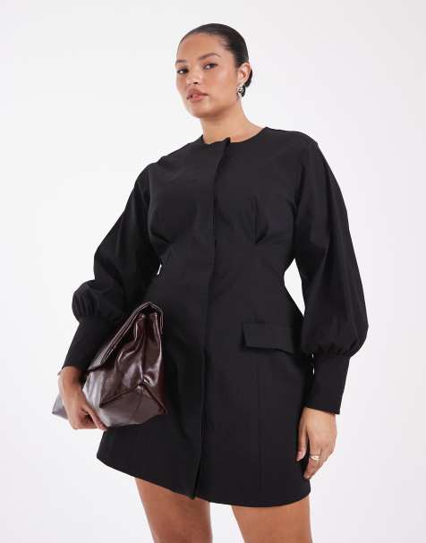 ASOS DESIGN Curve button down blazer structured mini dress in black - view 1