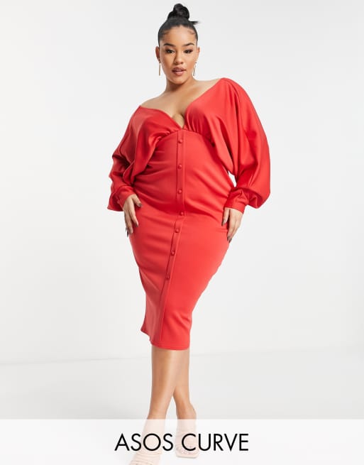 ASOS Asos Design Maternity Batwing Sleeve Velvet Midi Dress in Red