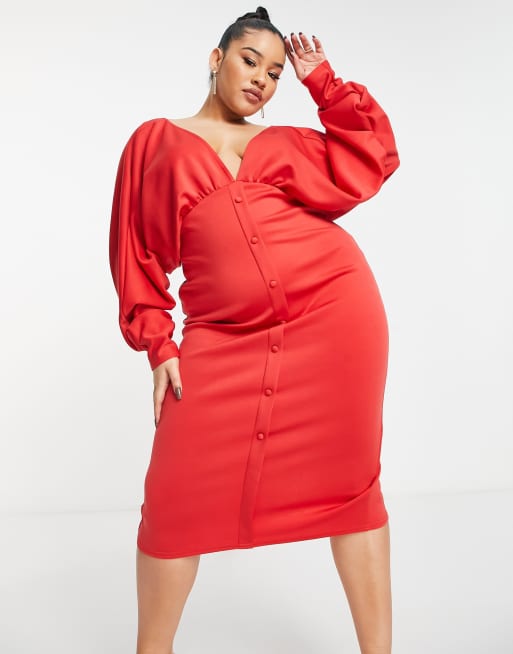 Red button down midi dress discount