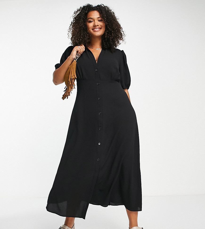 ASOS DESIGN Curve button front midi shirt tea dress in black