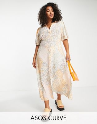 ASOS DESIGN Curve button front midi shirt tea dress in mix scale floral print - ASOS Price Checker